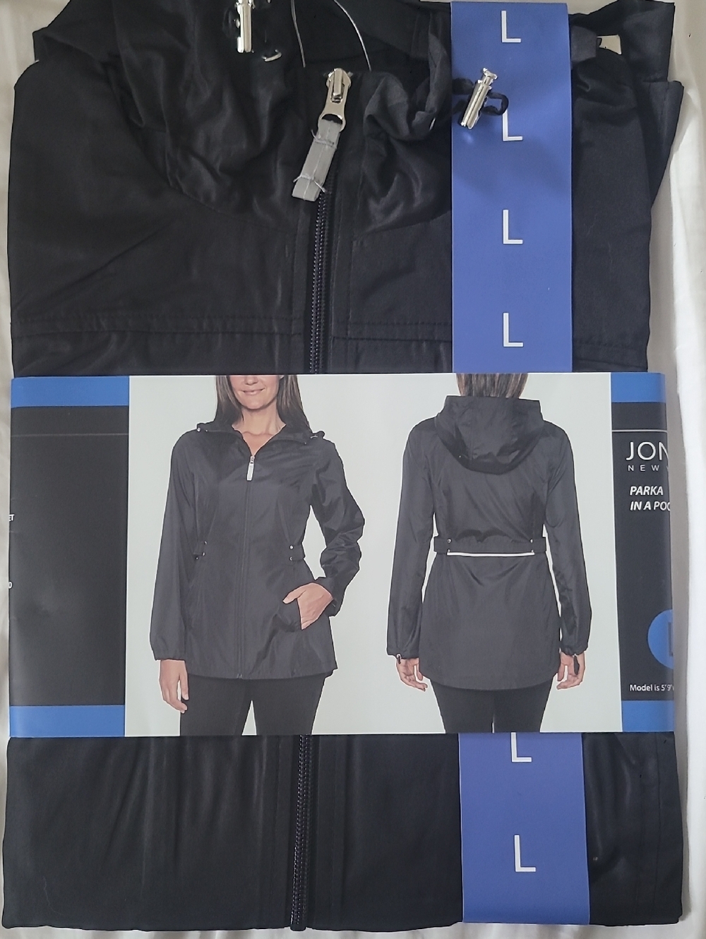 Jones New York Black Packable Hooded Trench Coat
